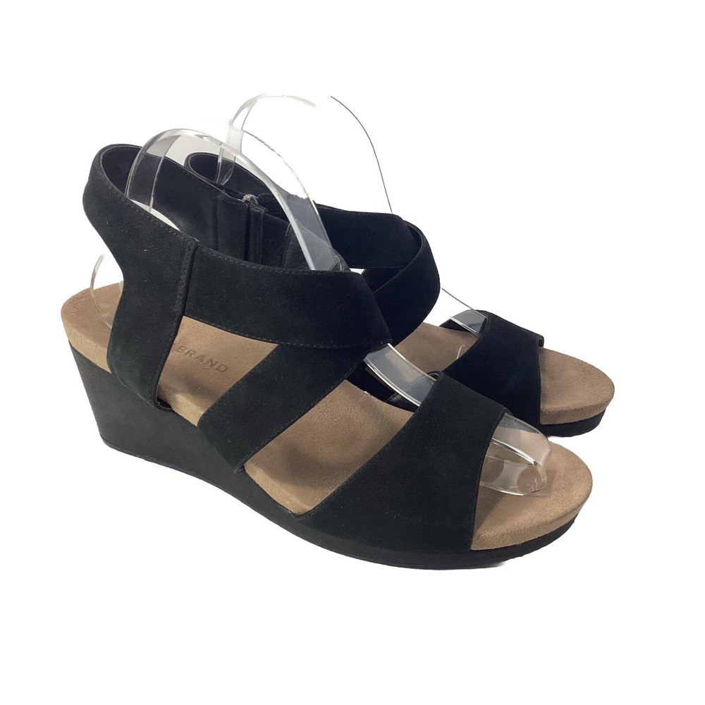 Lucky Brand Women's Black Suede Leather Wedge Sandals Size 10 US 42 EU